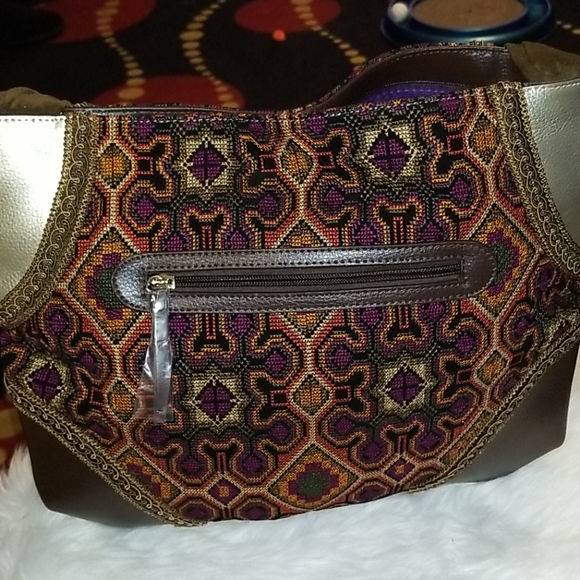 SHARIF 💜 WOW Melange Needlepoint Hobo Boho Bag (Brown) purse💜 - Picture 10 of 16